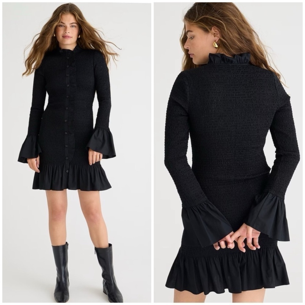 NWT J Crew Smocked button-up mini dress S